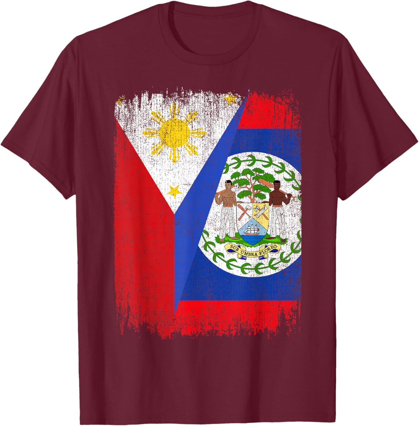Half Philippines Belize Flag Filipino Belizean Roots T-Shirt - T-Shirt | Maroon