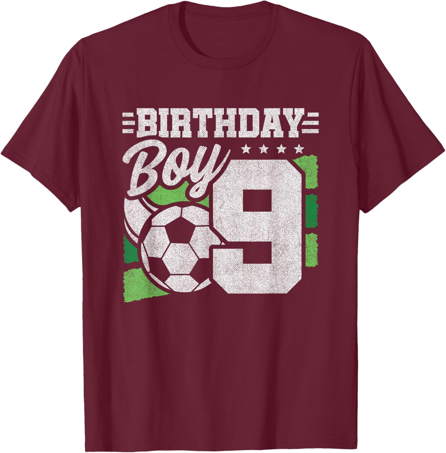 9 Year Old Soccer Birthday - Boys 9th Birthday Soccer T-Shirt - T-Shirt | Maroon