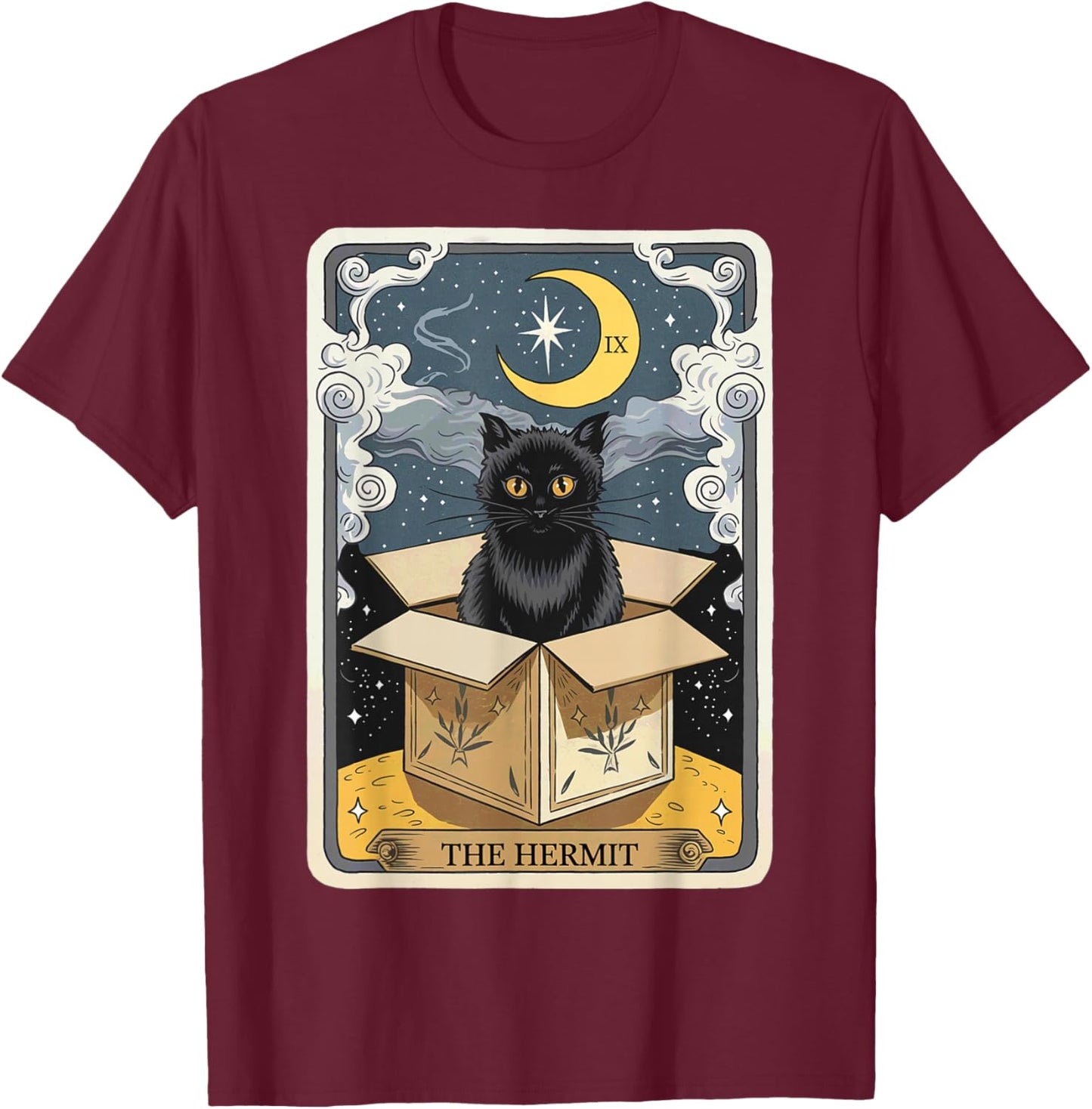 The Hermit Tarot Card Cat In Box Mystic Funny Cat Esoteric T-Shirt - T-Shirt | Maroon