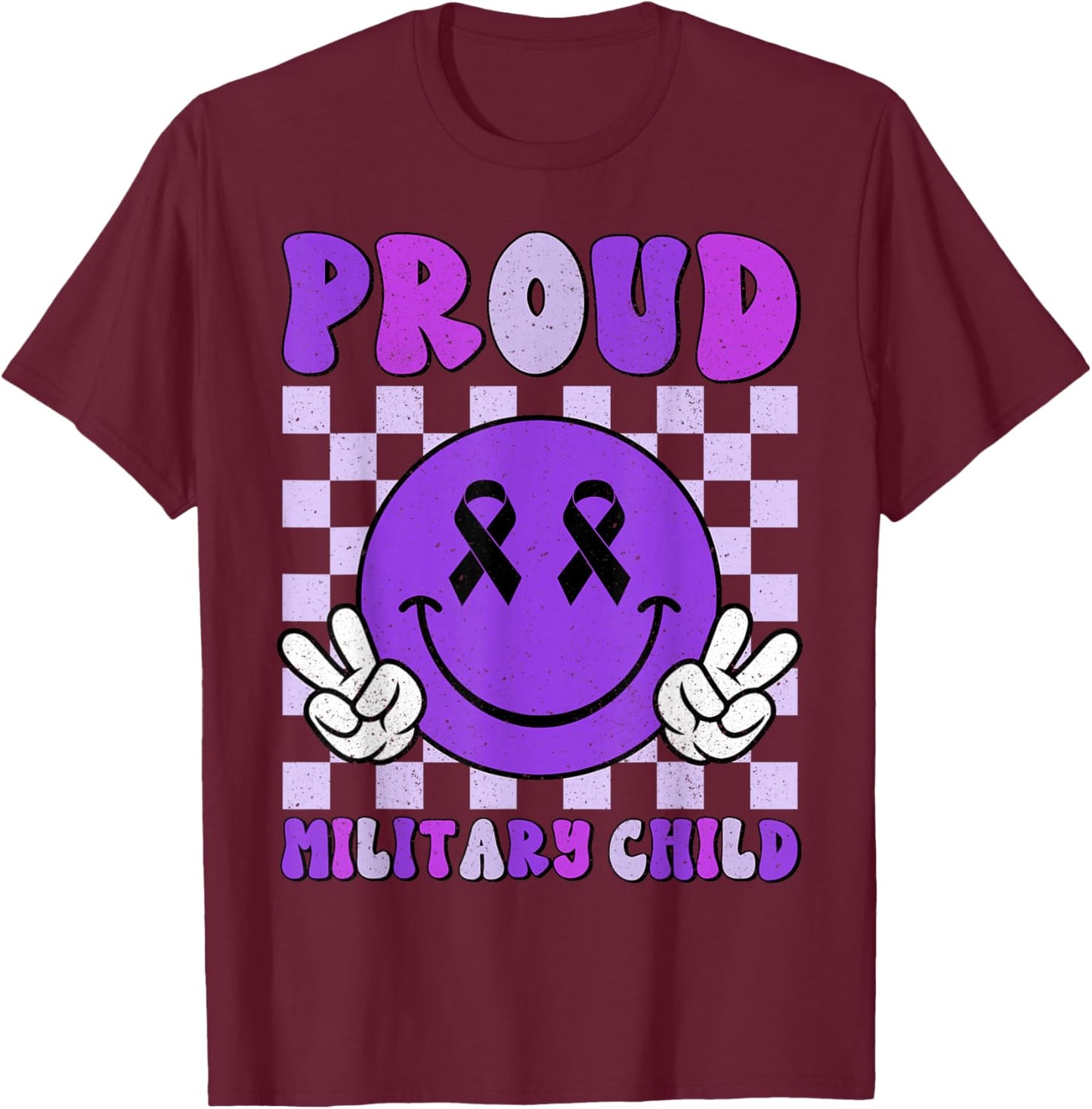 Purple Up for Military Kids Smile Face Military Child Month T-Shirt - T-Shirt | Maroon