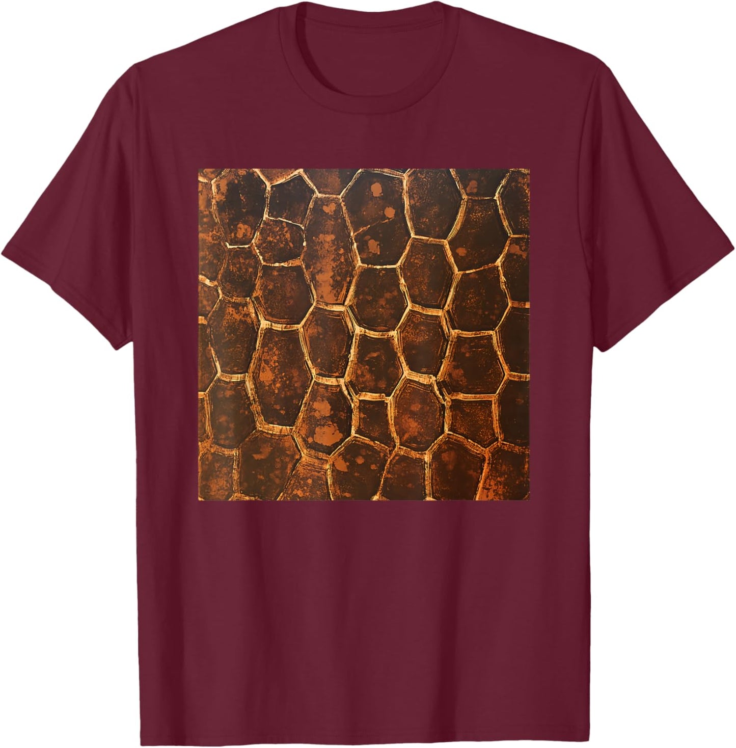 Turtle Shell Pattern Print T-Shirt - T-Shirt | Maroon