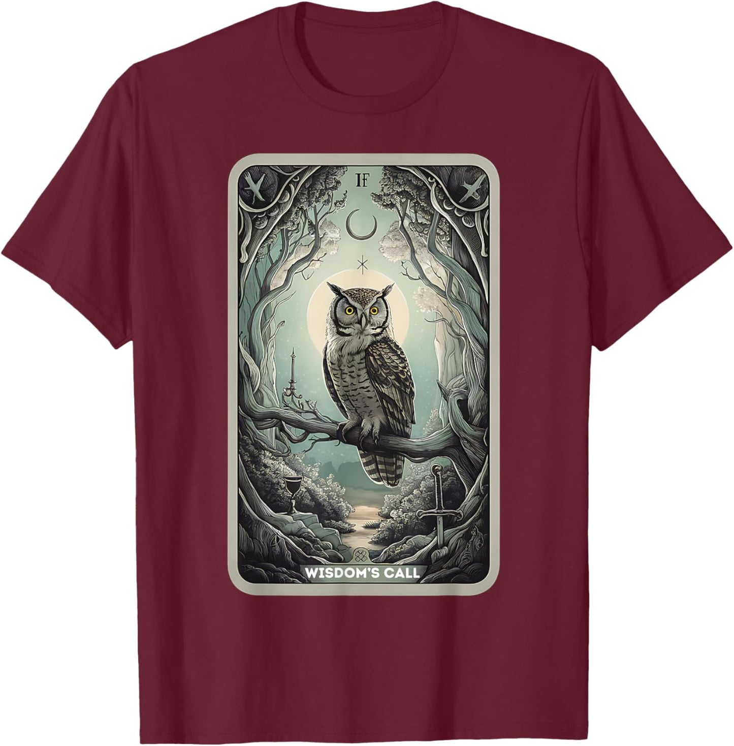 Tarot Card "Wisdom Call" Owls Lover Mystical Owl Tarot Card T-Shirt - T-Shirt | Maroon