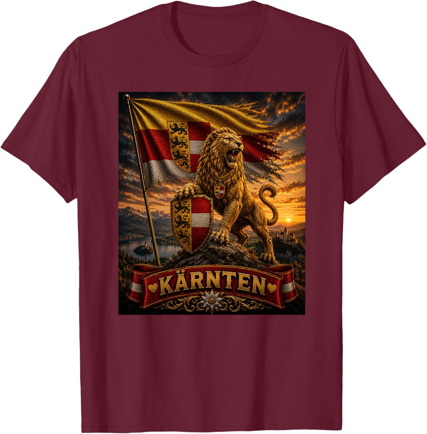 Kärnten Wappen Löwe Kärntner Flagge Herren & Damen Premium T-Shirt - T-Shirt | Maroon