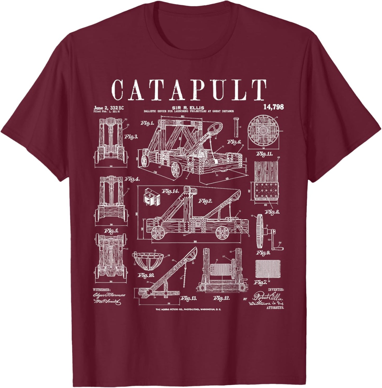 Catapult Medieval Ancient Siege Engine Funny Vintage Patent T-Shirt - T-Shirt | Maroon