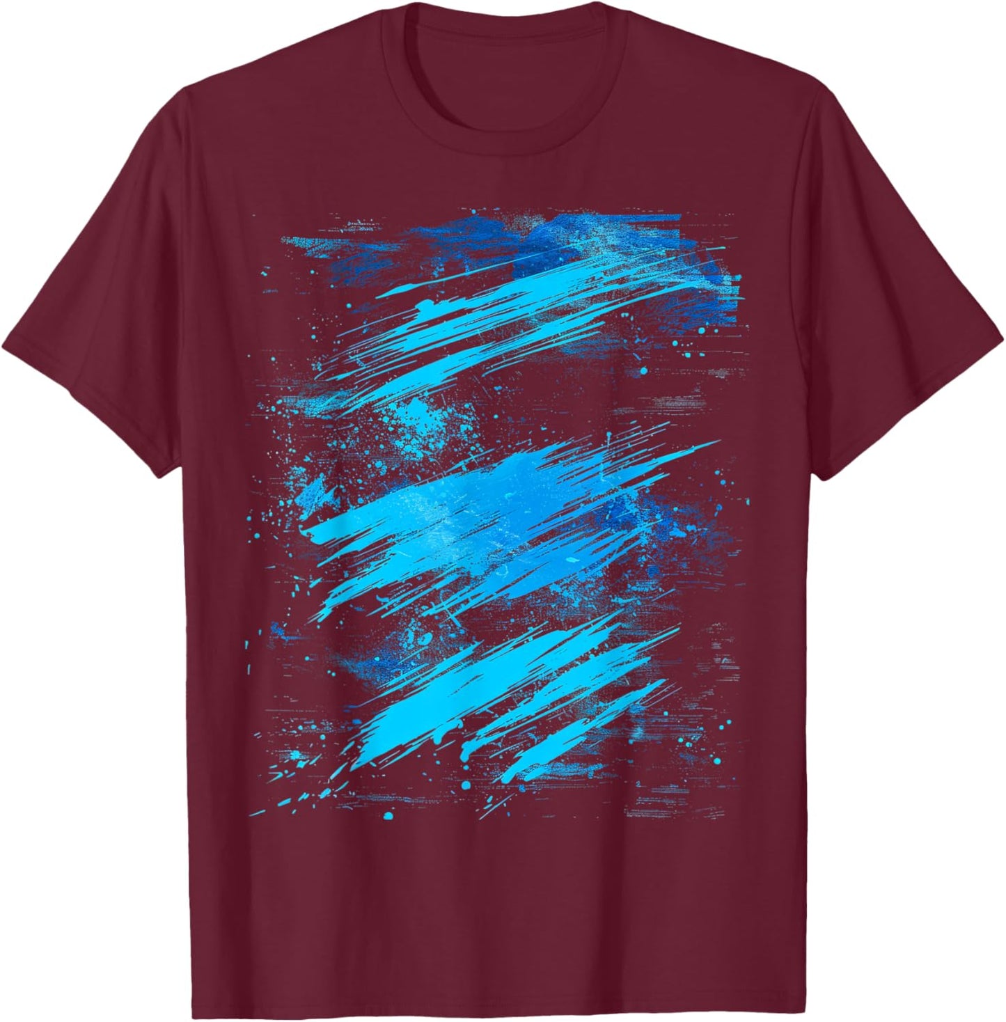 Abstract Blue and Black Dynamic Splatter T-Shirt - T-Shirt | Maroon