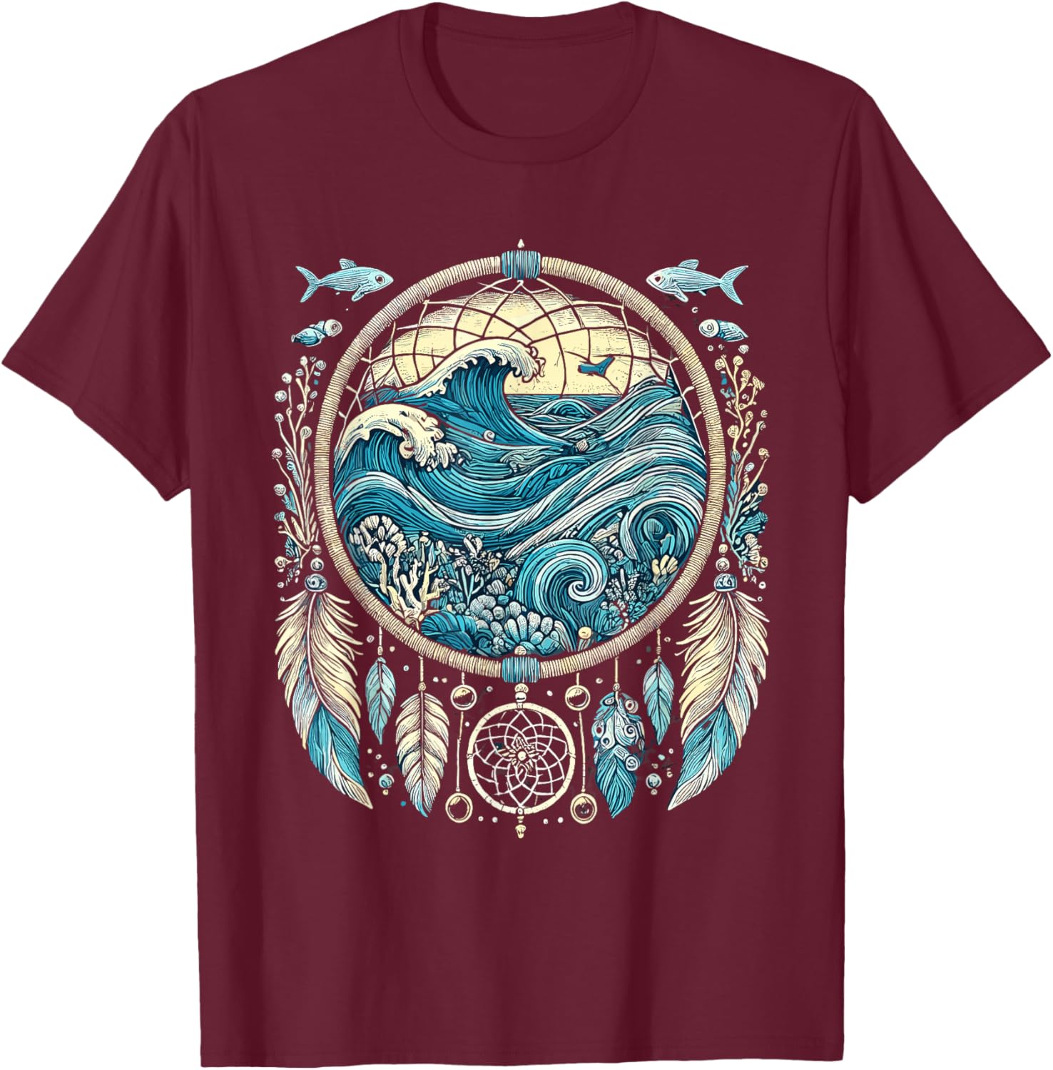 Surreal Dream Catcher Bohemian Spiritual festival fashion T-Shirt - T-Shirt | Maroon