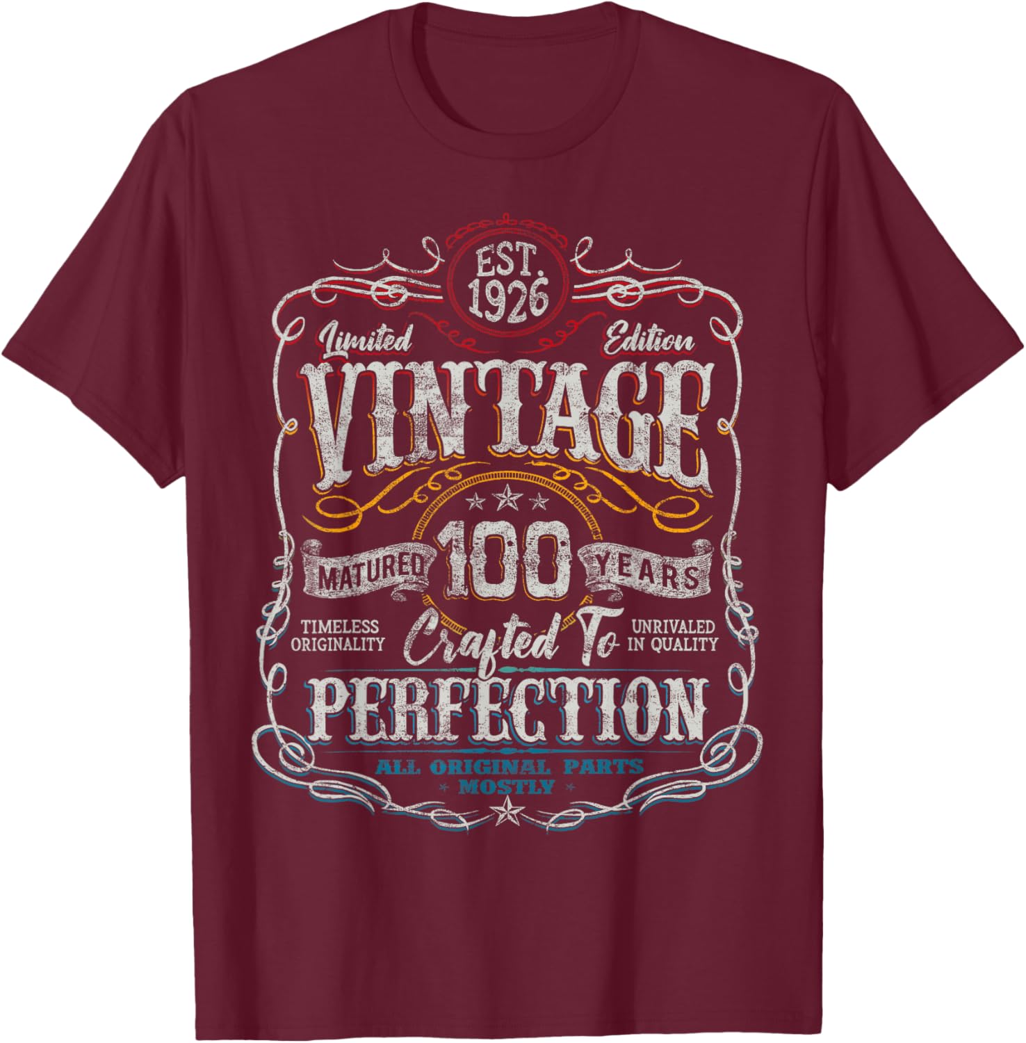 Vintage 1926 Limited Edition 100 Year Old 100th Birthday T-Shirt - T-Shirt | Maroon