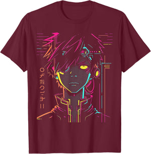 Anime Manga Motif Colorful Illustration Anime T-Shirt - T-Shirt | Maroon