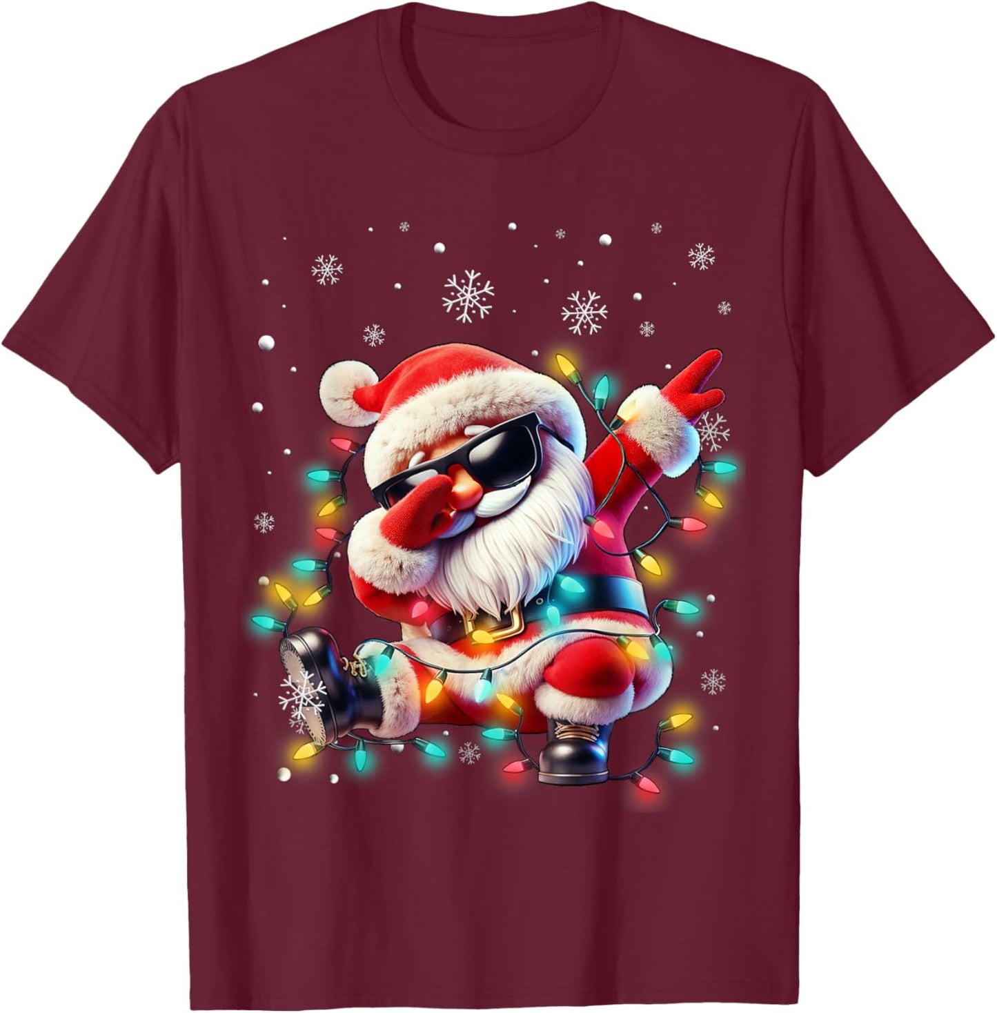 Dabbing Santa Xmas Lights Boys Men Kids Funny Christmas T-Shirt - T-Shirt | Maroon