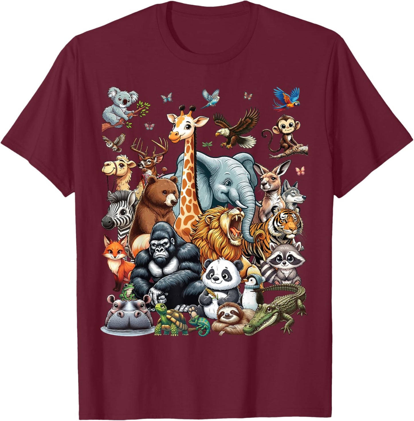 Zoo Animals Wildlife Safari Jungle Zoo Birthday Party T-Shirt - T-Shirt | Maroon