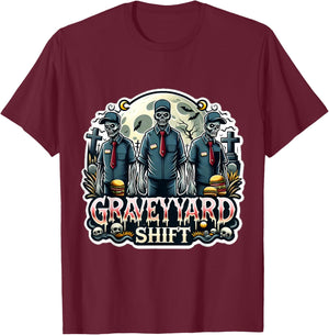 Grave yard Shift Zombie Costume Funny 2024 Halloween T-Shirt - T-Shirt | Maroon