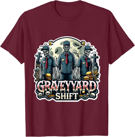 Grave yard Shift Zombie Costume Funny 2024 Halloween T-Shirt - T-Shirt | Maroon