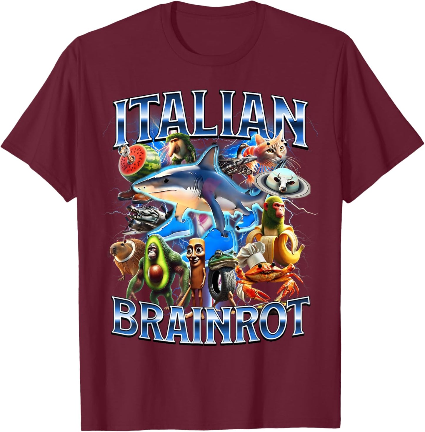 Italian BRAINROT Funny Italian Brain Lot Meme Character T-Shirt - T-Shirt | Maroon