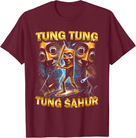 Funny Italian Brainrot Meme Tung Tung Tung Sahur T-Shirt - T-Shirt | Maroon