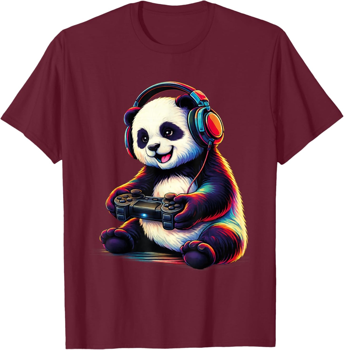 Panda Playing Video Games Funny Gamer Gaming Boys Men Kids T-Shirt - T-Shirt | Maroon