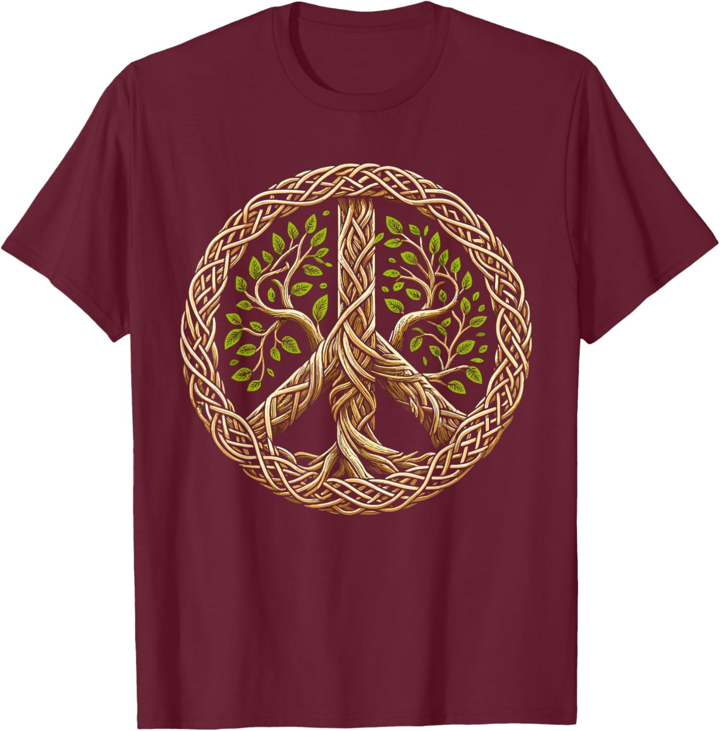 Peace Sign Tree Lover Nature Hippie T-Shirt - T-Shirt | Maroon