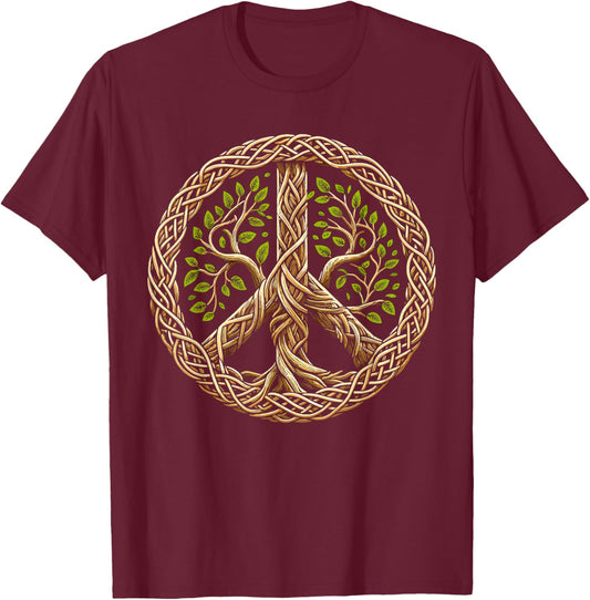 Peace Sign Tree Lover Nature Hippie T-Shirt - T-Shirt | Maroon