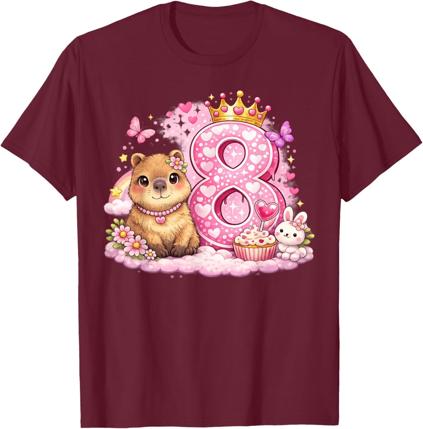 Capybara for 8th Birthday Girl Cute Birthday Girl T-Shirt - T-Shirt | Maroon