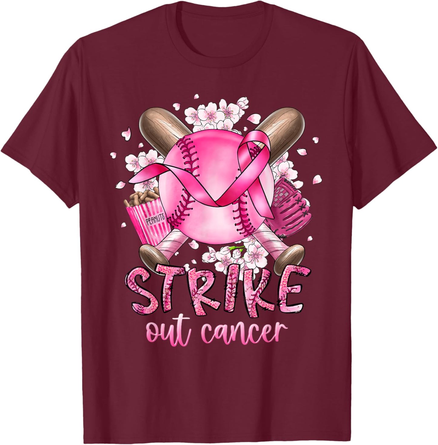 Strike Out Breast Cancer Softball Baseball Player Support T-Shirt - T-Shirt | Maroon