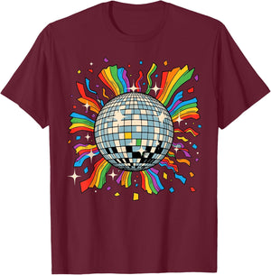 Retro Streamers and Confetti Disco Ball Party T-Shirt - T-Shirt | Maroon