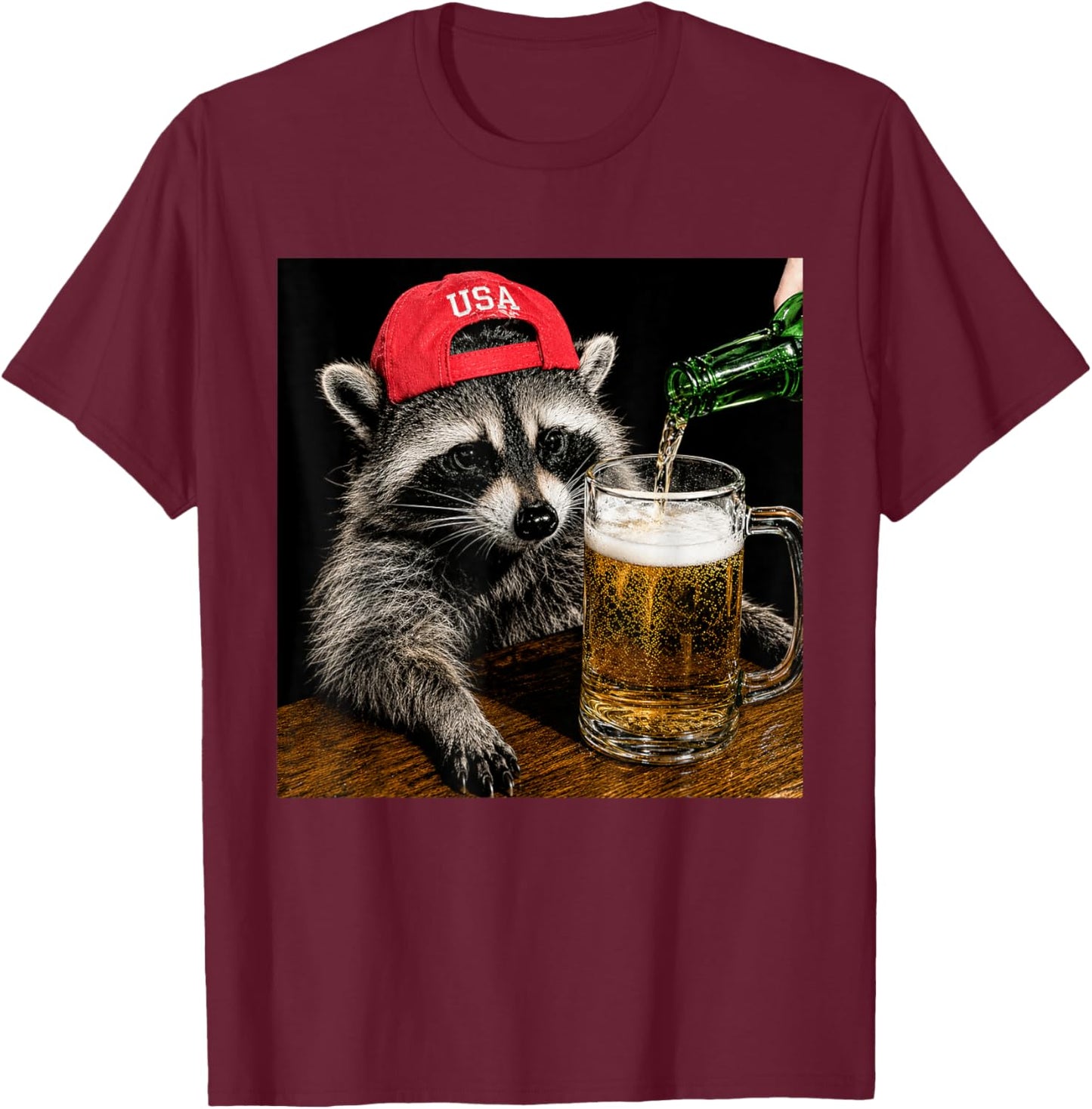 Funny Raccoon Drinking Beer Patriotic USA 4th of July Men T-Shirt - T-Shirt | Maroon