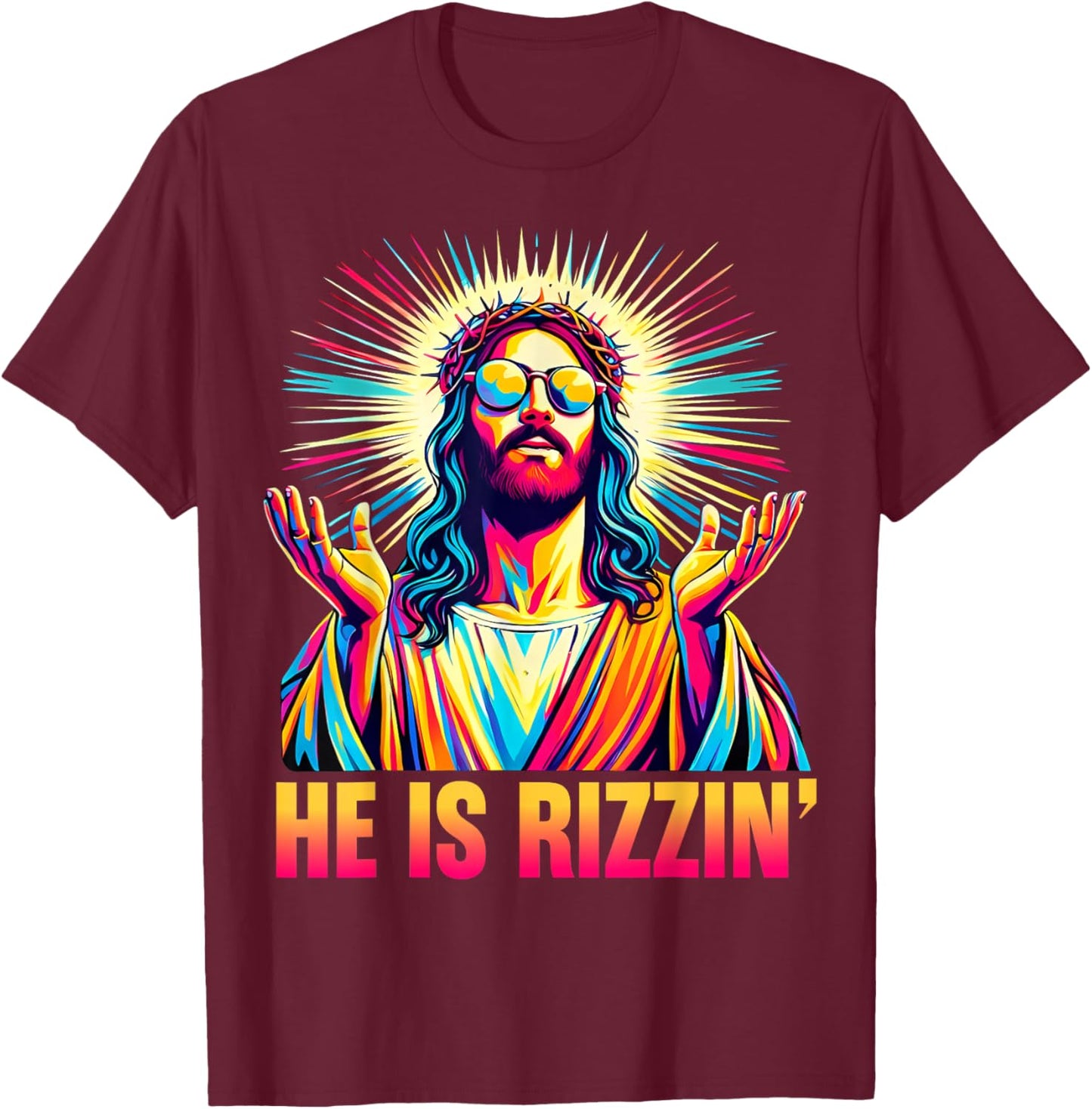 Retro He is Rizzin Funny Jesus Has Rizzen Easter Christian T-Shirt - T-Shirt | Maroon
