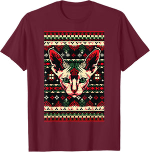 Christmas Ugly Sweater Sphynx Cat Funny Xmas T-Shirt - T-Shirt | Maroon