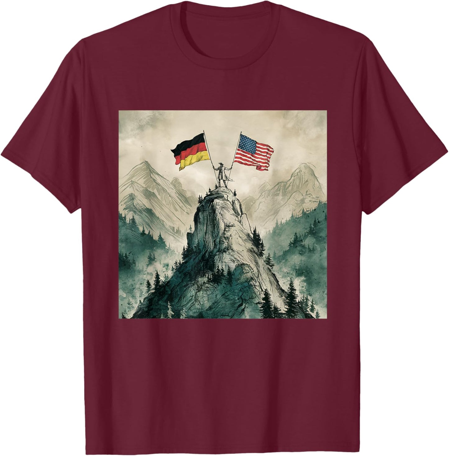 USA and Germany Flags - Historic Mountaintop Victory T-Shirt - T-Shirt | Maroon