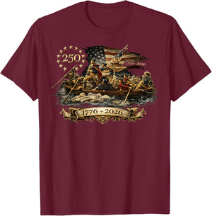 250 America George Washington Boat 2026 July 4 American Flag T-Shirt - T-Shirt | Maroon