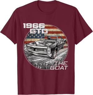 66 1966 GTO Silhouette Muscle Car American Flag T-Shirt - T-Shirt | Maroon