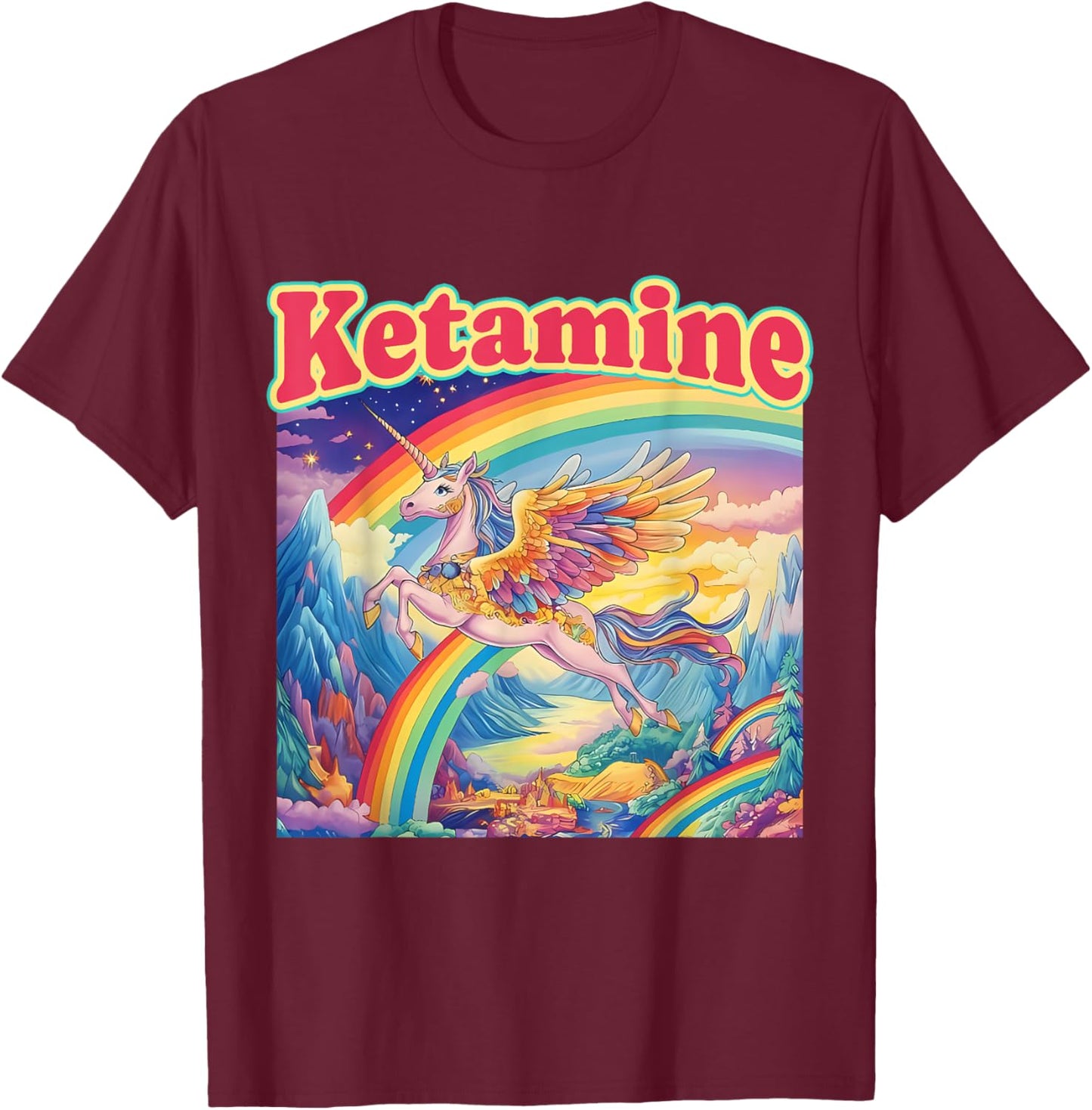 Funny Ketamine Horse Unicorn Emergency Rainbow T-Shirt - T-Shirt | Maroon
