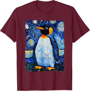 Penguin Starry Night T-Shirt - T-Shirt | Maroon