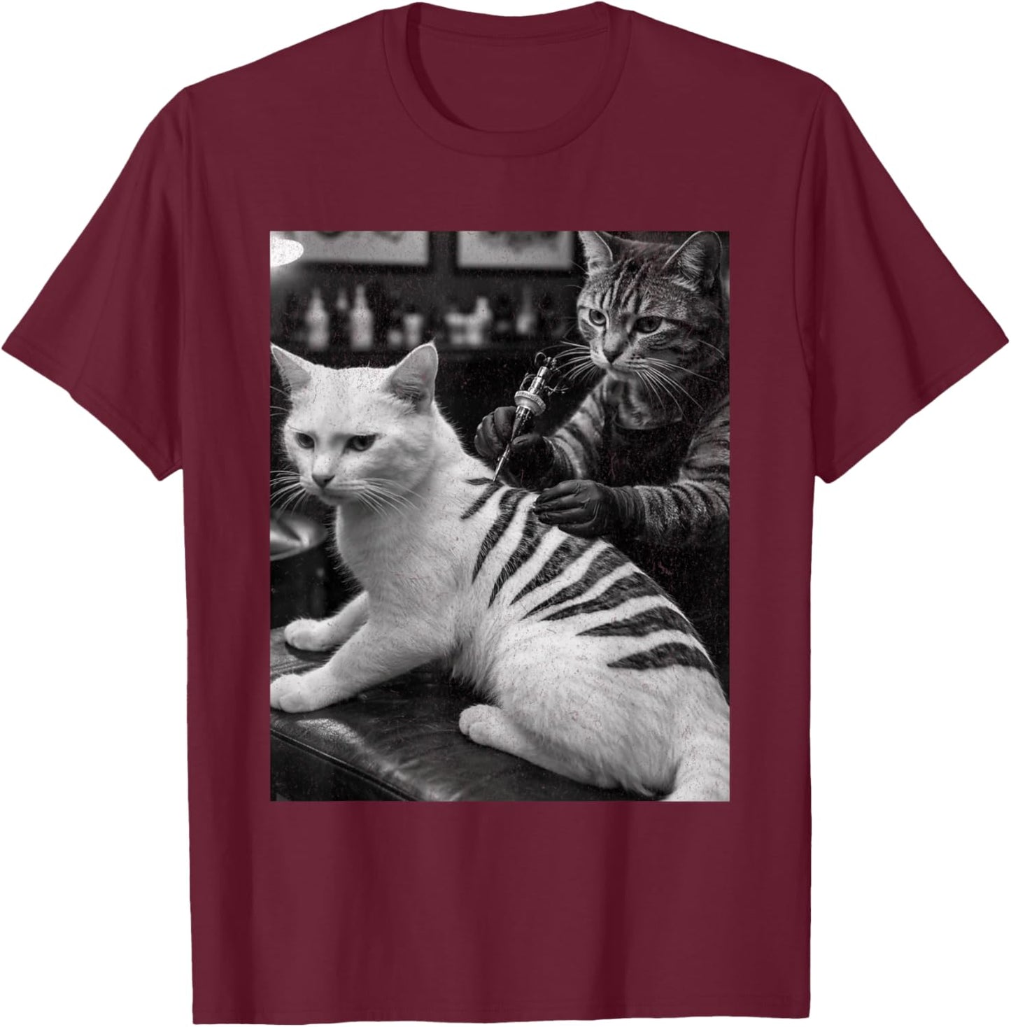 Retro Cats Tattoo Dark Humour Cat Gets Inked T-Shirt - T-Shirt | Maroon