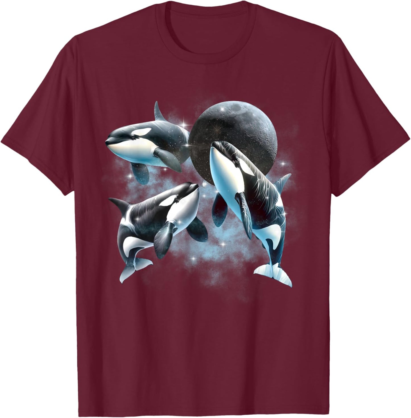 Three Orcas Howling The Moon Vintage 90s Sea Animal Moon T-Shirt - T-Shirt | Maroon
