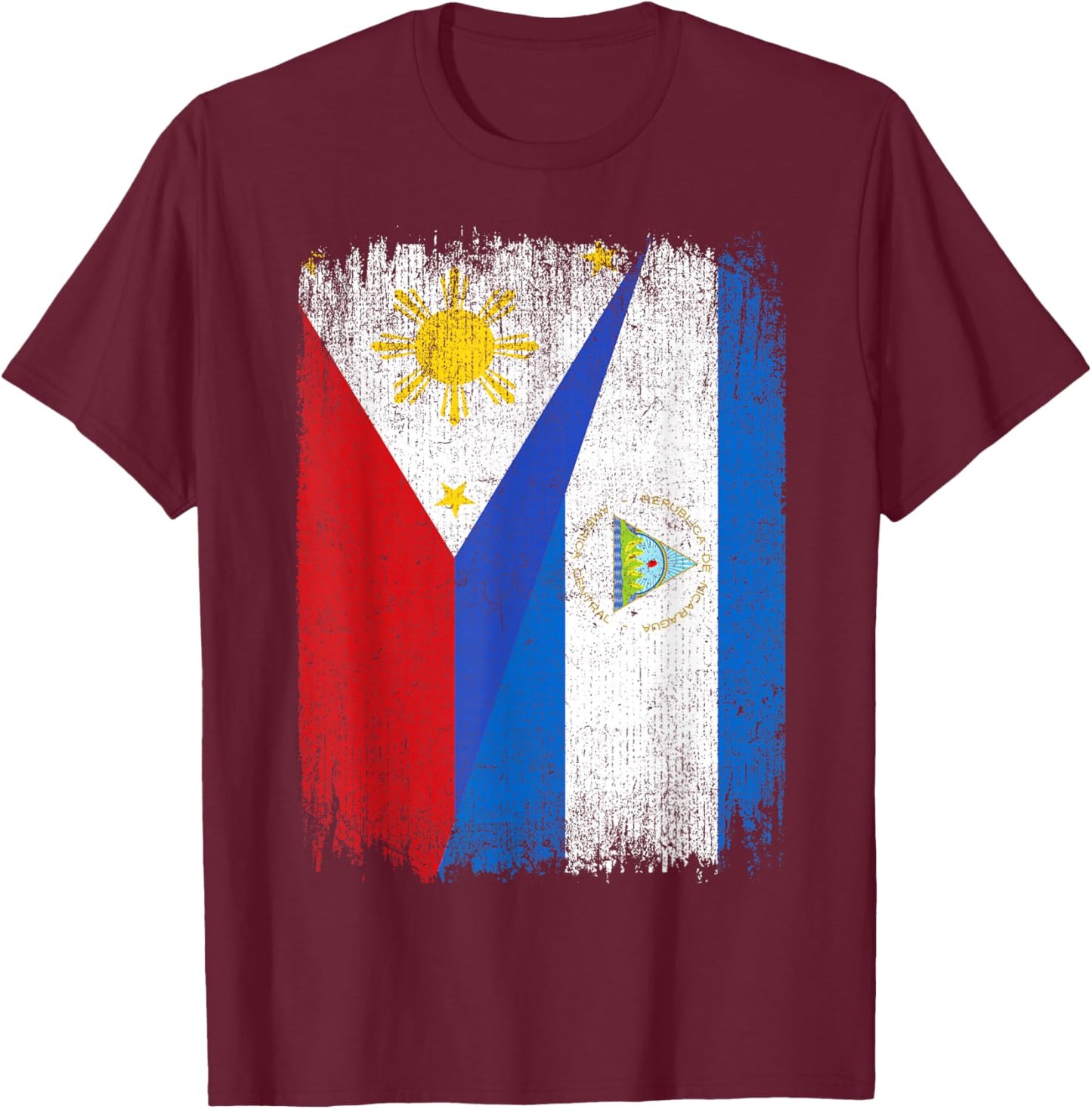 Half Philippines Nicaragua Flag Filipino Nicaraguan Roots T-Shirt - T-Shirt | Maroon