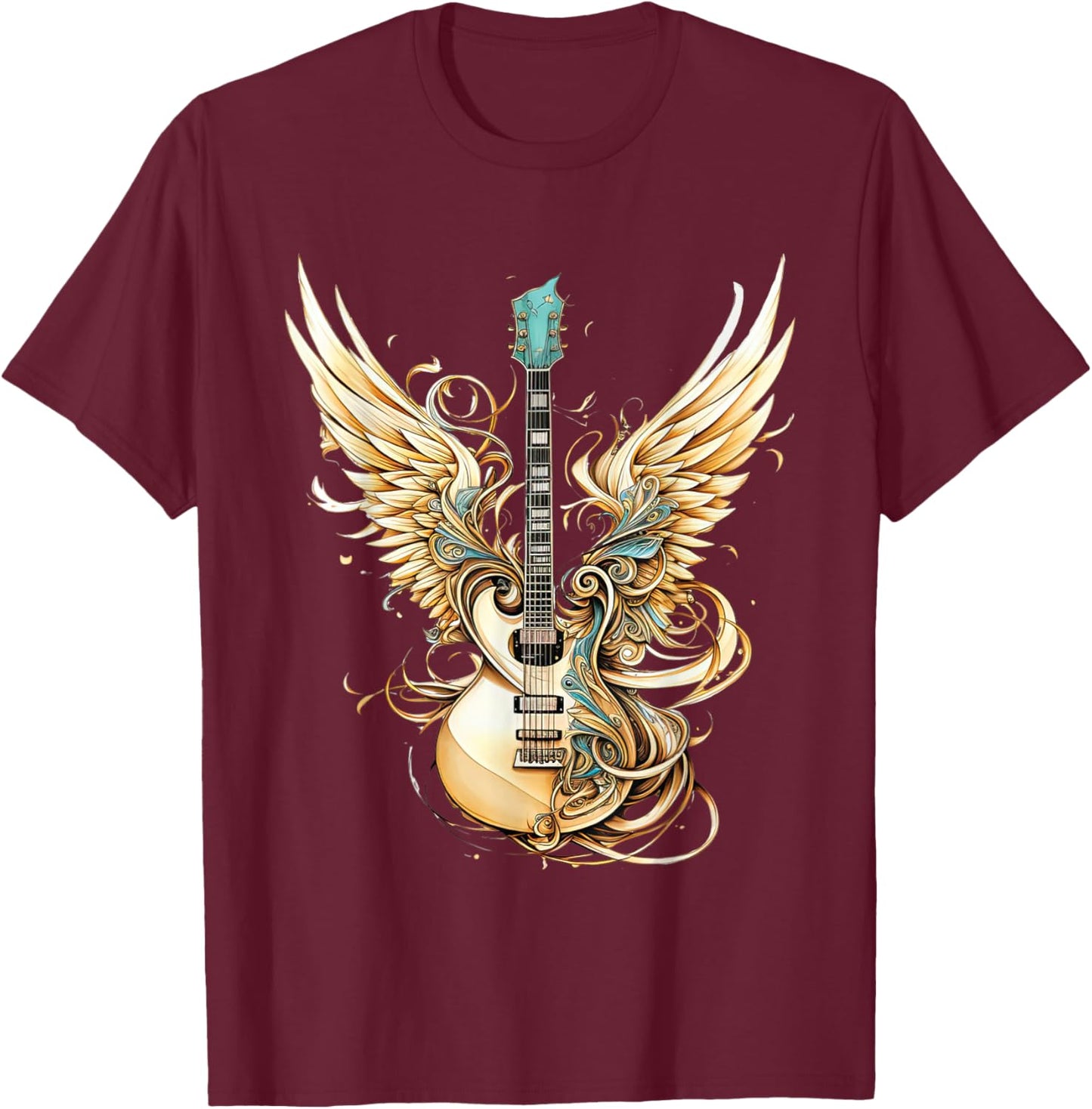 Retro Rock & Roll Music Guitar Wings Vintage 80s Men Women T-Shirt - T-Shirt | Maroon