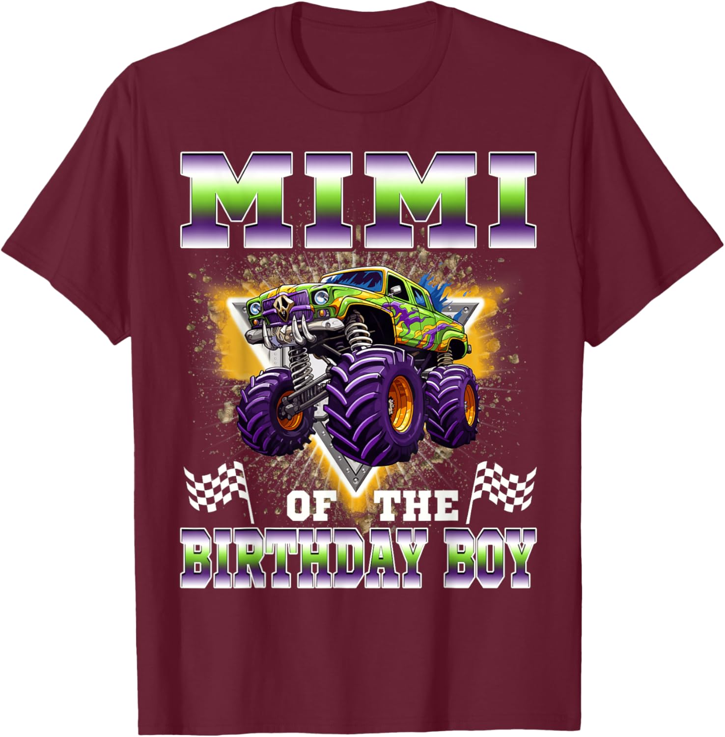 Mimi of The Birthday Boy Monster Truck Birthday Family T-Shirt - T-Shirt | Maroon