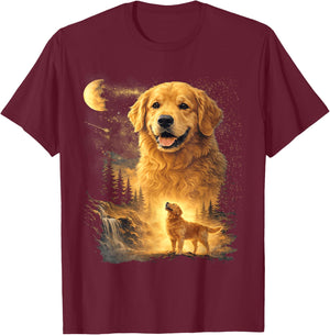 Golden Retriever Howling to The Moon Vintage Dog Art T-Shirt - T-Shirt | Maroon
