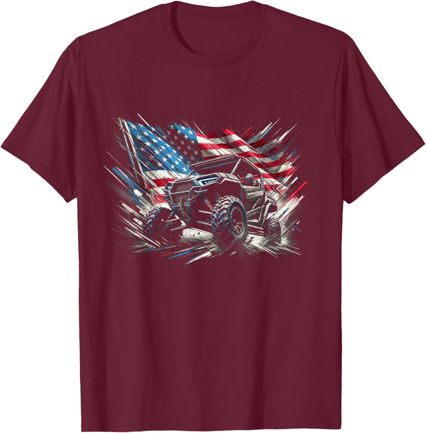 SXS UTV American flag outdoors T-Shirt - T-Shirt | Maroon