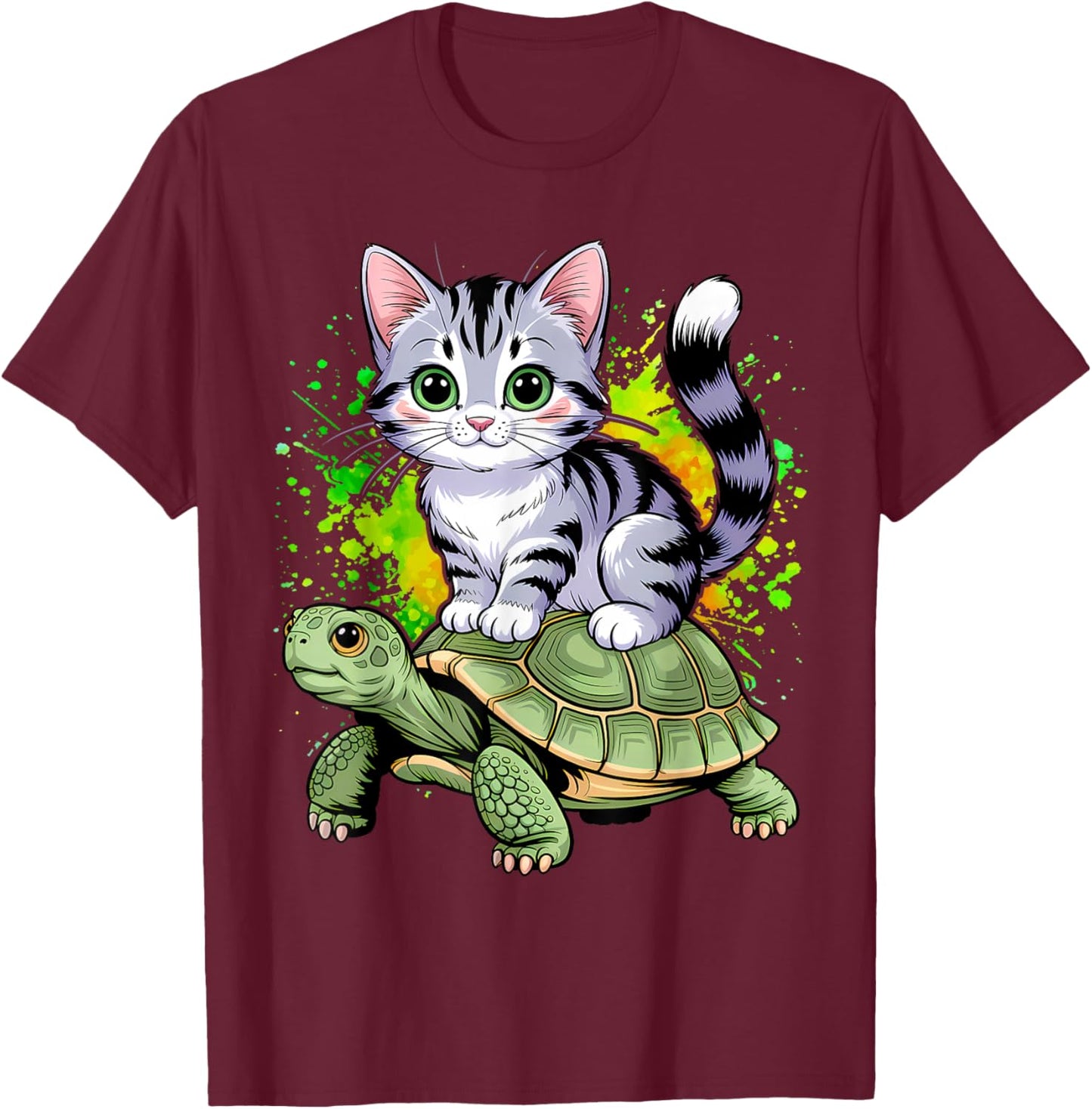 Cat Riding Turtle Lover Men Women Girls Kids T-Shirt - T-Shirt | Maroon