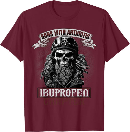 Funny Apparel for older Bikers Sons with Arthritis Ibuprofen Chapter Men's Black Small Short Sleeve T-Shirt - T-Shirt | Maroon