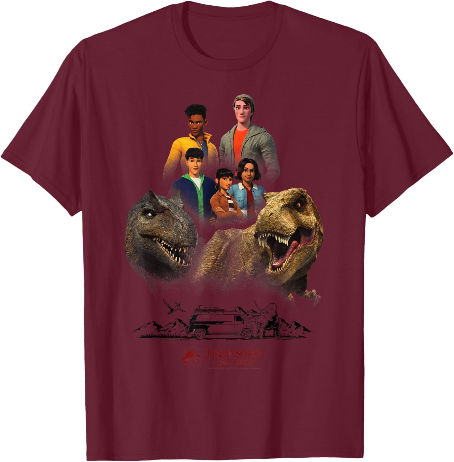 Jurassic World: Chaos Theory Nublar 5 T-Rex T-Shirt - T-Shirt | Maroon