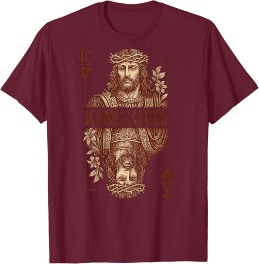 Jesus King of Kings Card - King of Hearts T-Shirt - T-Shirt | Maroon