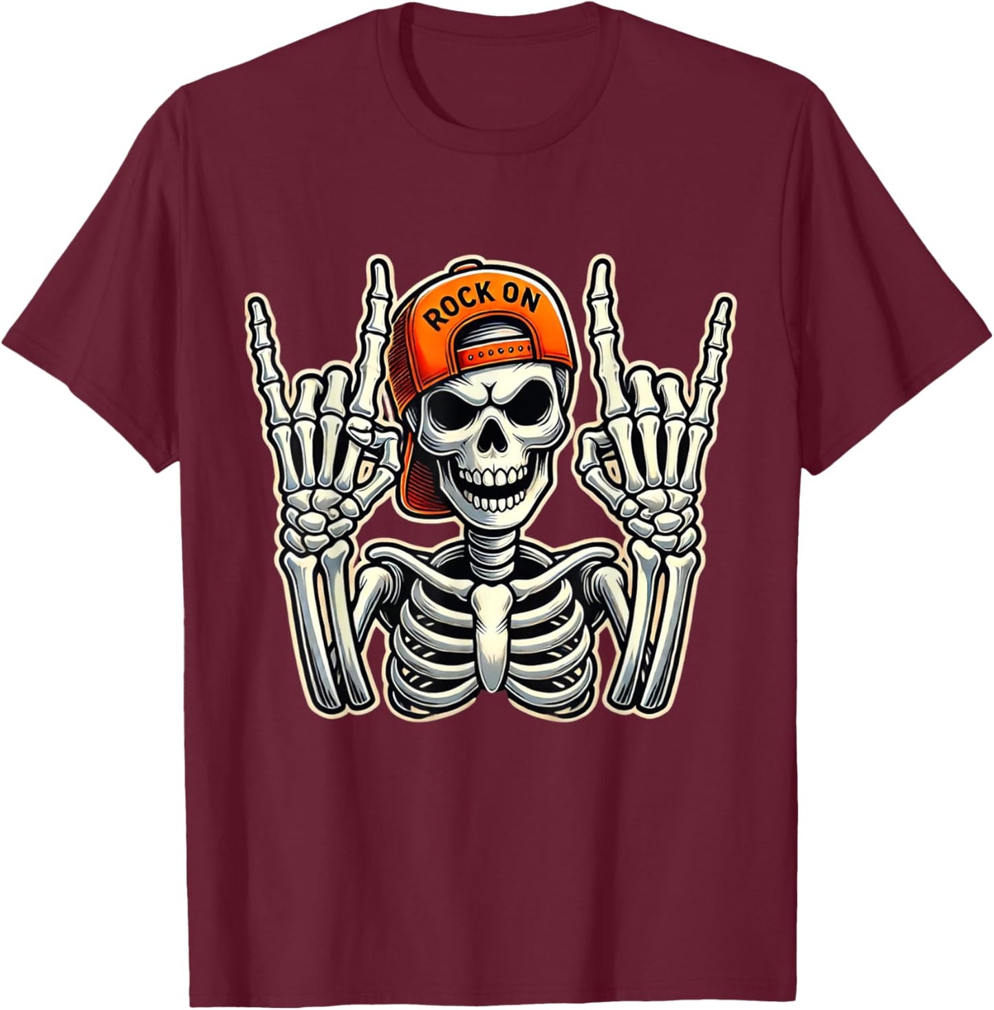 Cool Skeleton Rocker Skater Cap Halloween Punk Rock T-Shirt - T-Shirt | Maroon