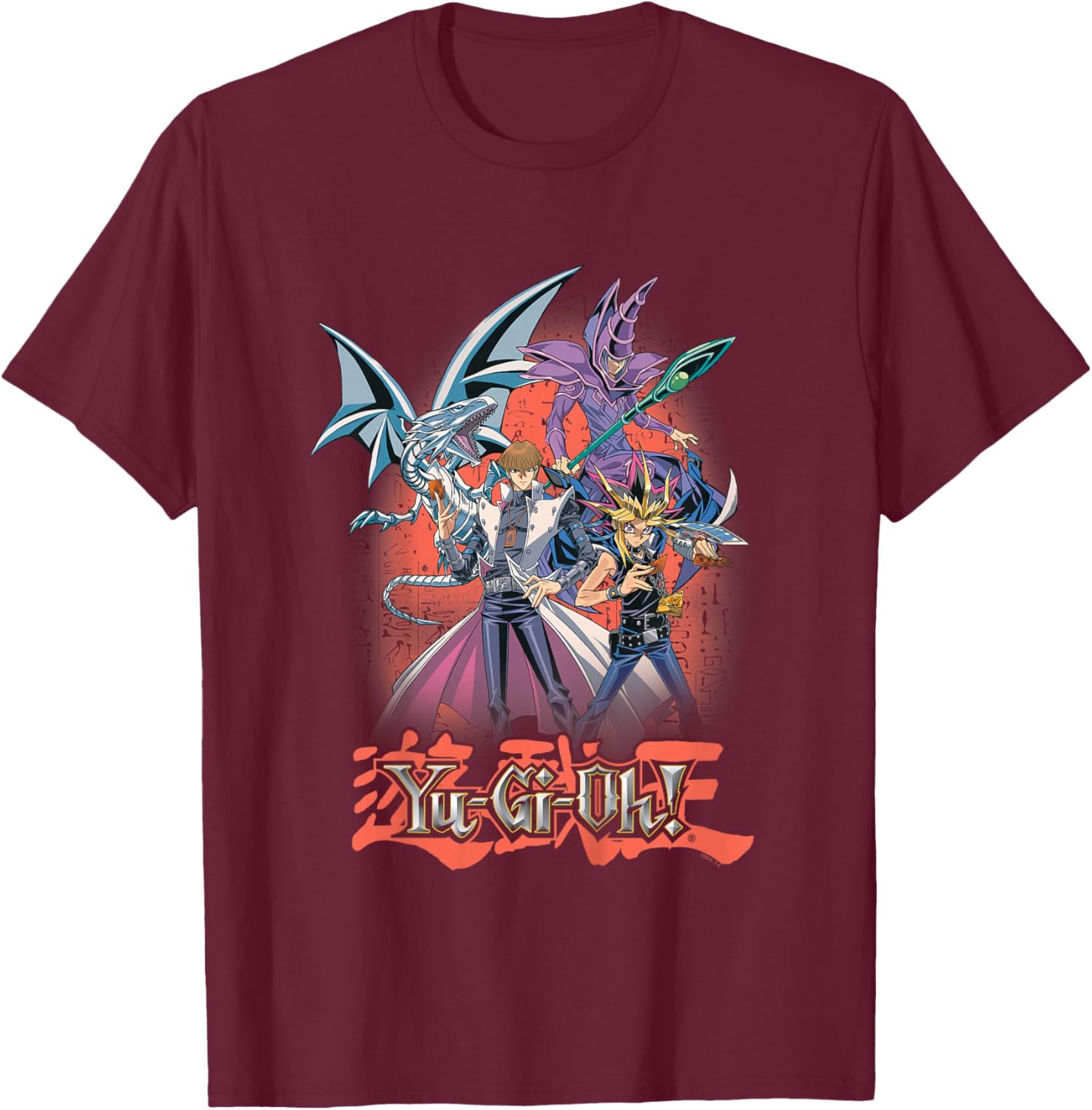 Kids Yu-Gi-Oh! Colorful Cast Collage Card Game Anime T-Shirt - T-Shirt | Maroon
