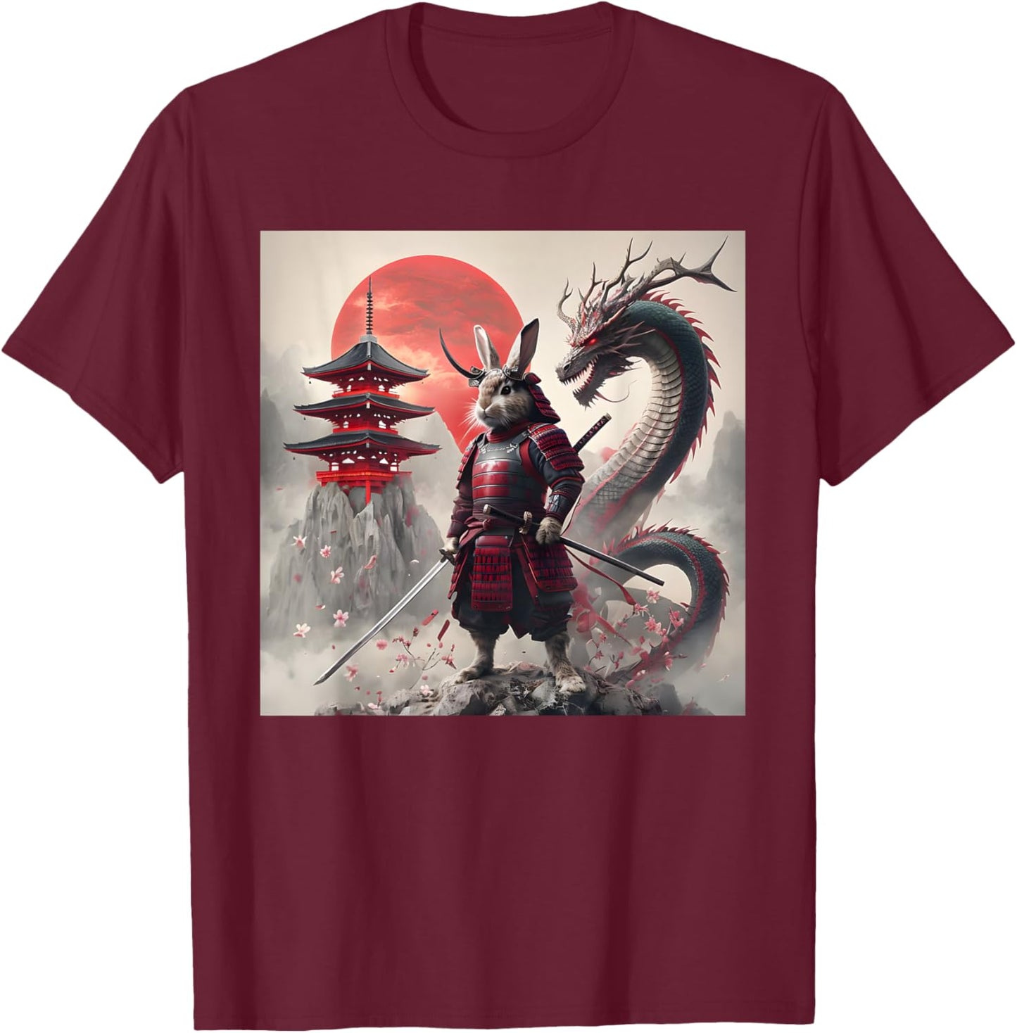Samurai Bunny Rabbit Graphic Warrior Japanese Rabbit Ninja T-Shirt - T-Shirt | Maroon