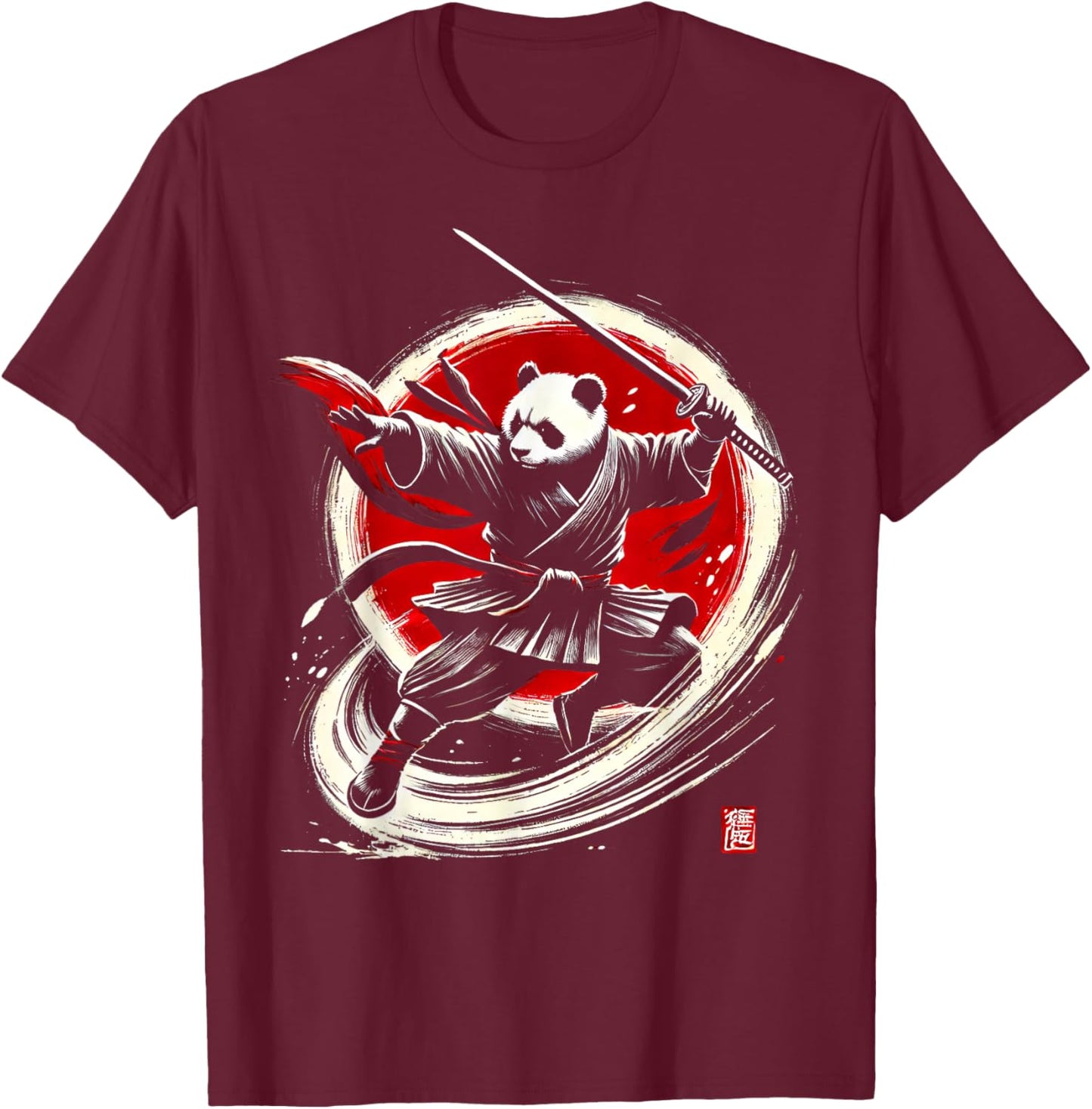 Panda Japanese Ninja Samurai Warrior Japan Men Women Kids T-Shirt - T-Shirt | Maroon