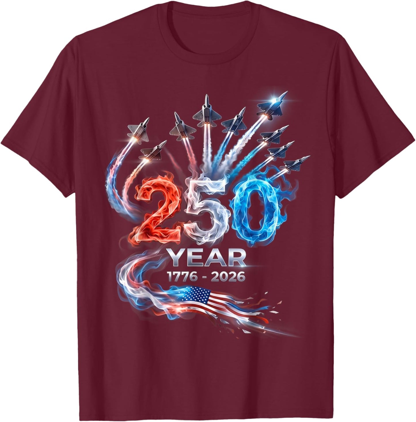 250th Anniversary USA Patriotic 250 Years American 4th July T-Shirt - T-Shirt | Maroon
