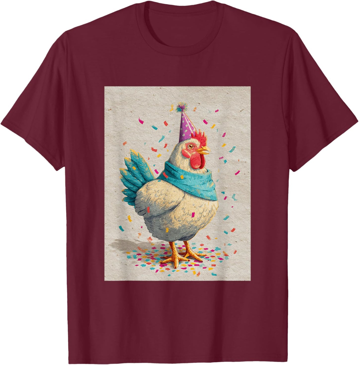 Chicken Birthday Confetti Retro Pop Art T-Shirt - T-Shirt | Maroon