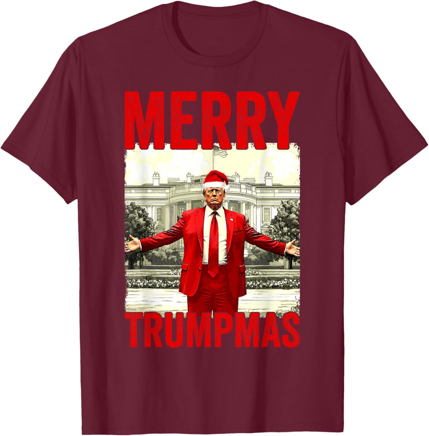 Merry Trumpmas Make Christmas Great Again Trump 2024 47th T-Shirt - T-Shirt | Maroon